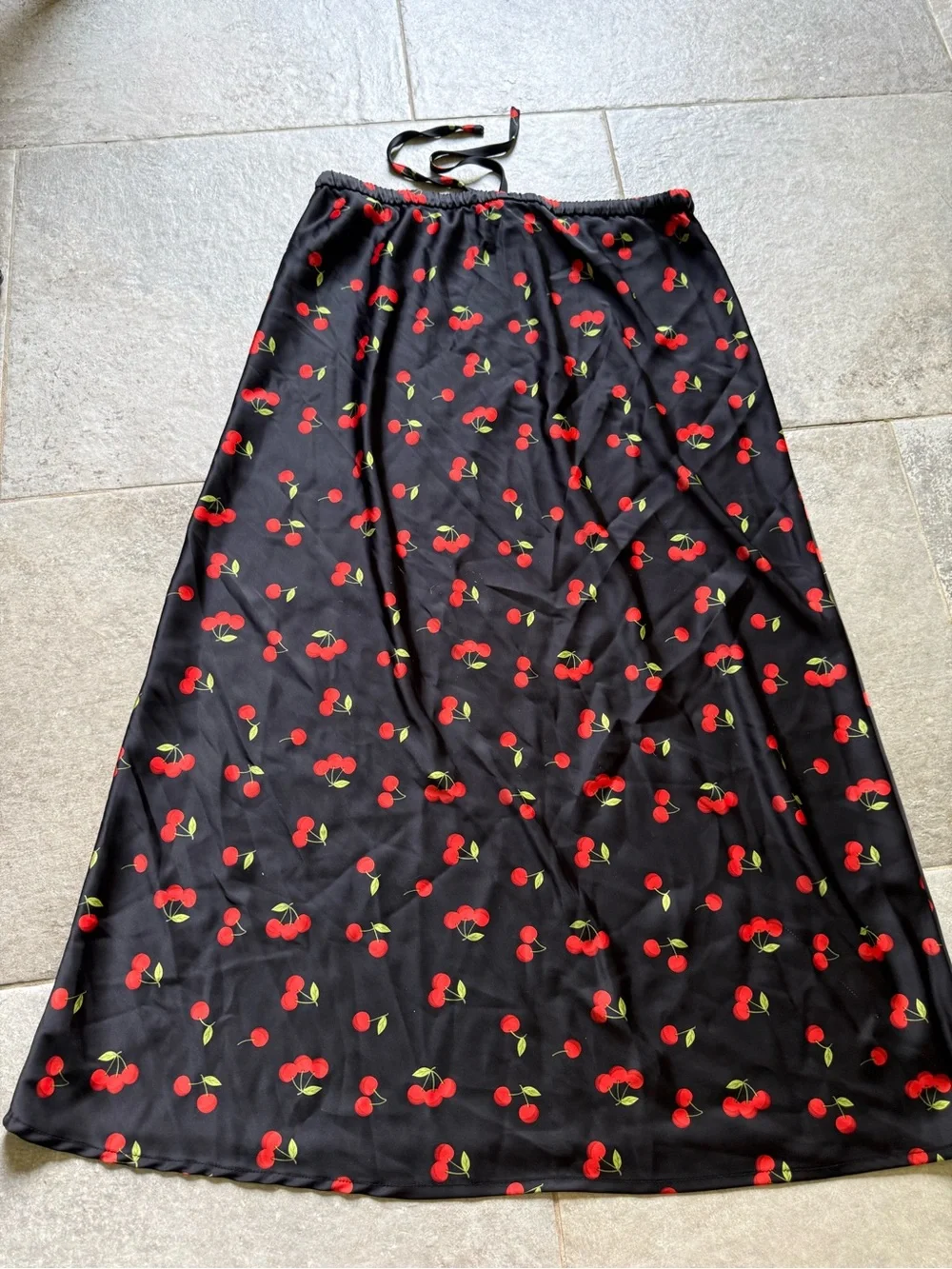 Rachel Zoe Black Maxi Skirt with Red Cherry Print